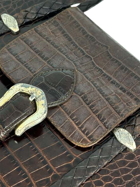 Vintage Brighton Donna Classic Tote Brown Croc-Embossed Leather Shoulder Bag - Picture 6 of 8